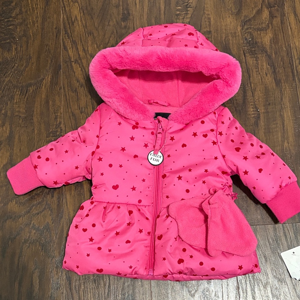 Rothschild Pink Hooded Jacket with Star Patterns